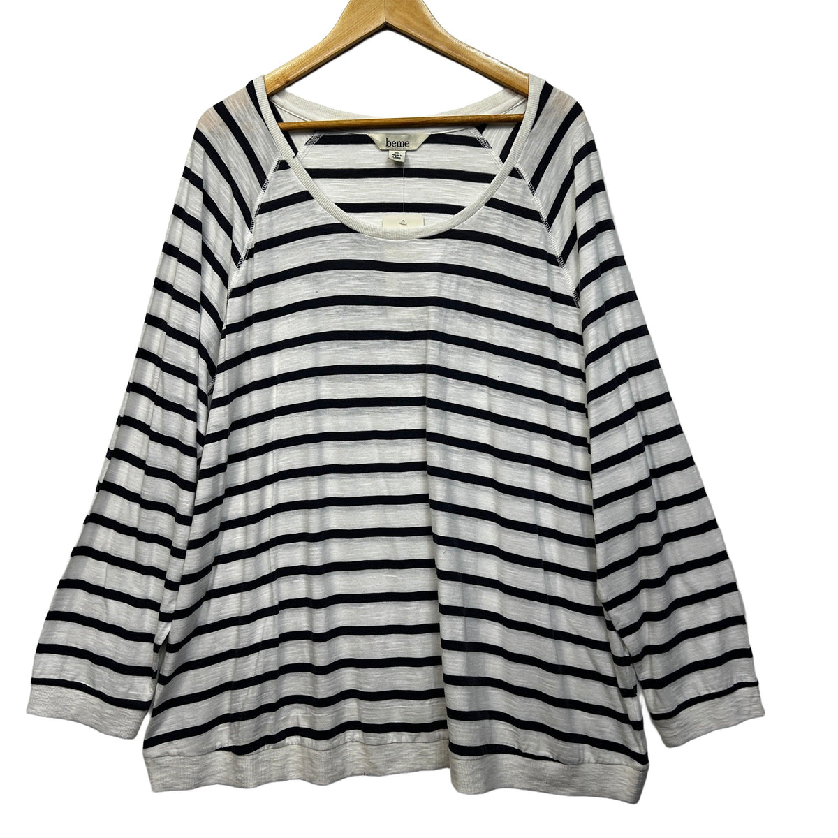 Beme White Striped Plus Size Cotton Top - Size XL/22