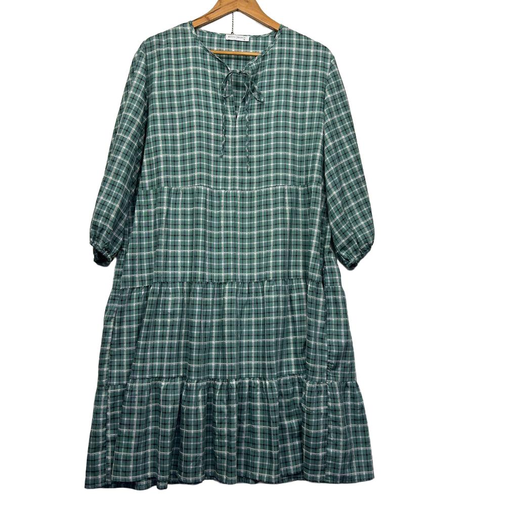 Betty Basics Green Check Dress - Size 16
