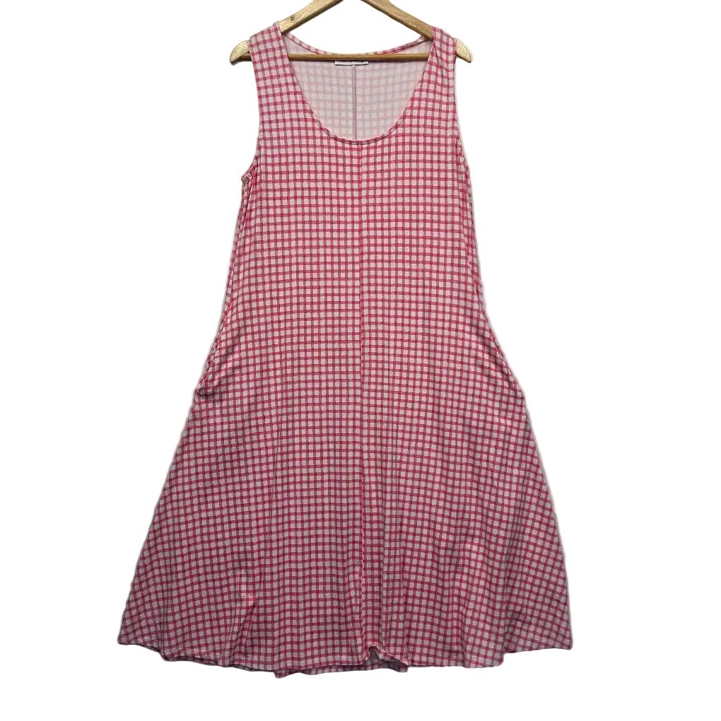 Betty Basics Pink Gingham Cottonn Sleeveless Maxi Dress w Pockets- Size 16
