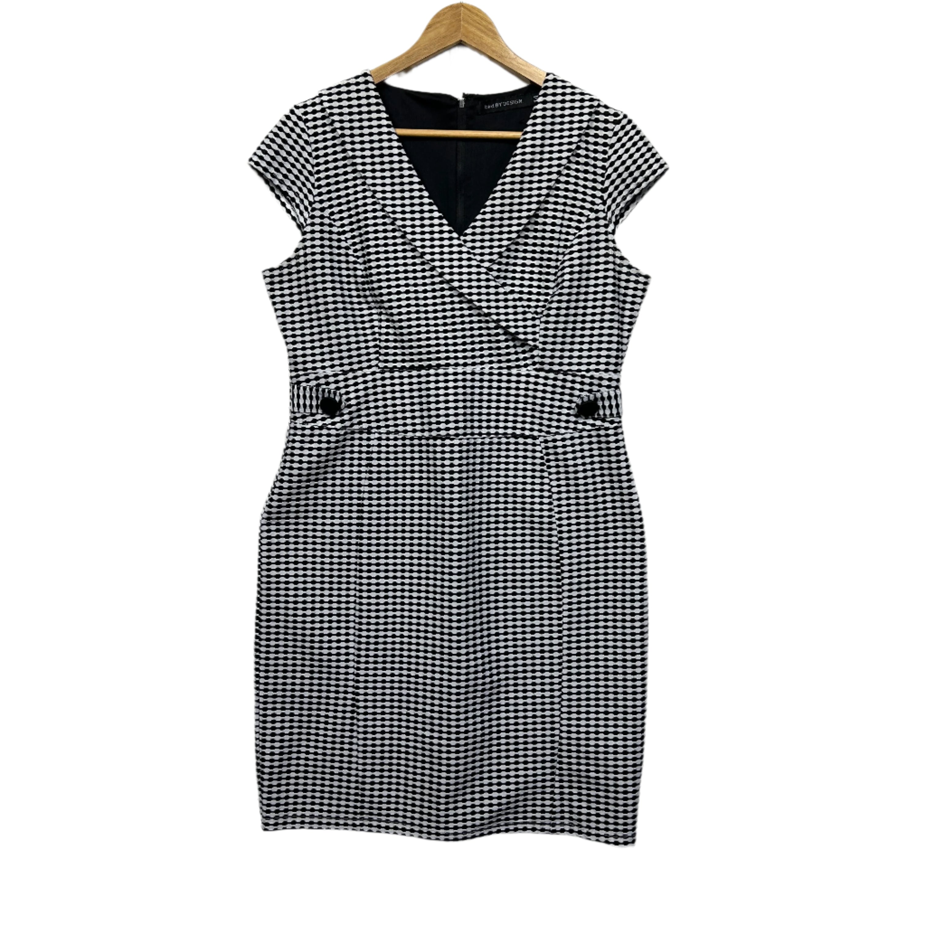 Bird by Design Birdsnest Dress Size 14 Cap Sleeve Black White