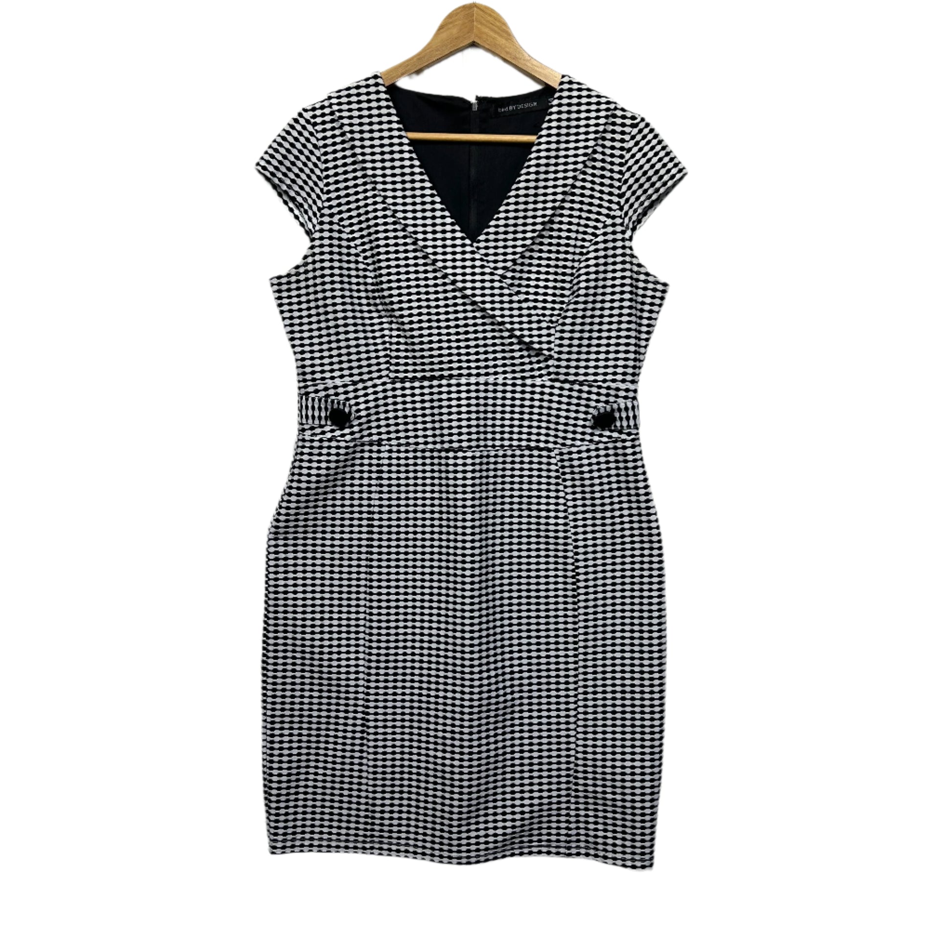 Bird by Design Birdsnest Dress Size 14 Cap Sleeve Black White