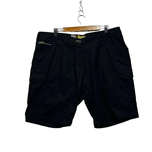 Bisley Black Plus Size Cotton Cargo Stretch Workwear Shorts - Size 24