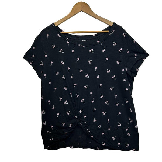 Black Cherry Print Top - Size 14/16