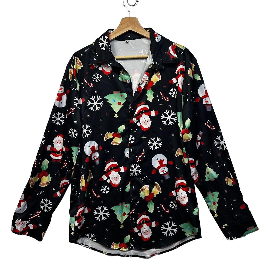 Black Christmas Santa Button Up Unisex Shirt - Size L