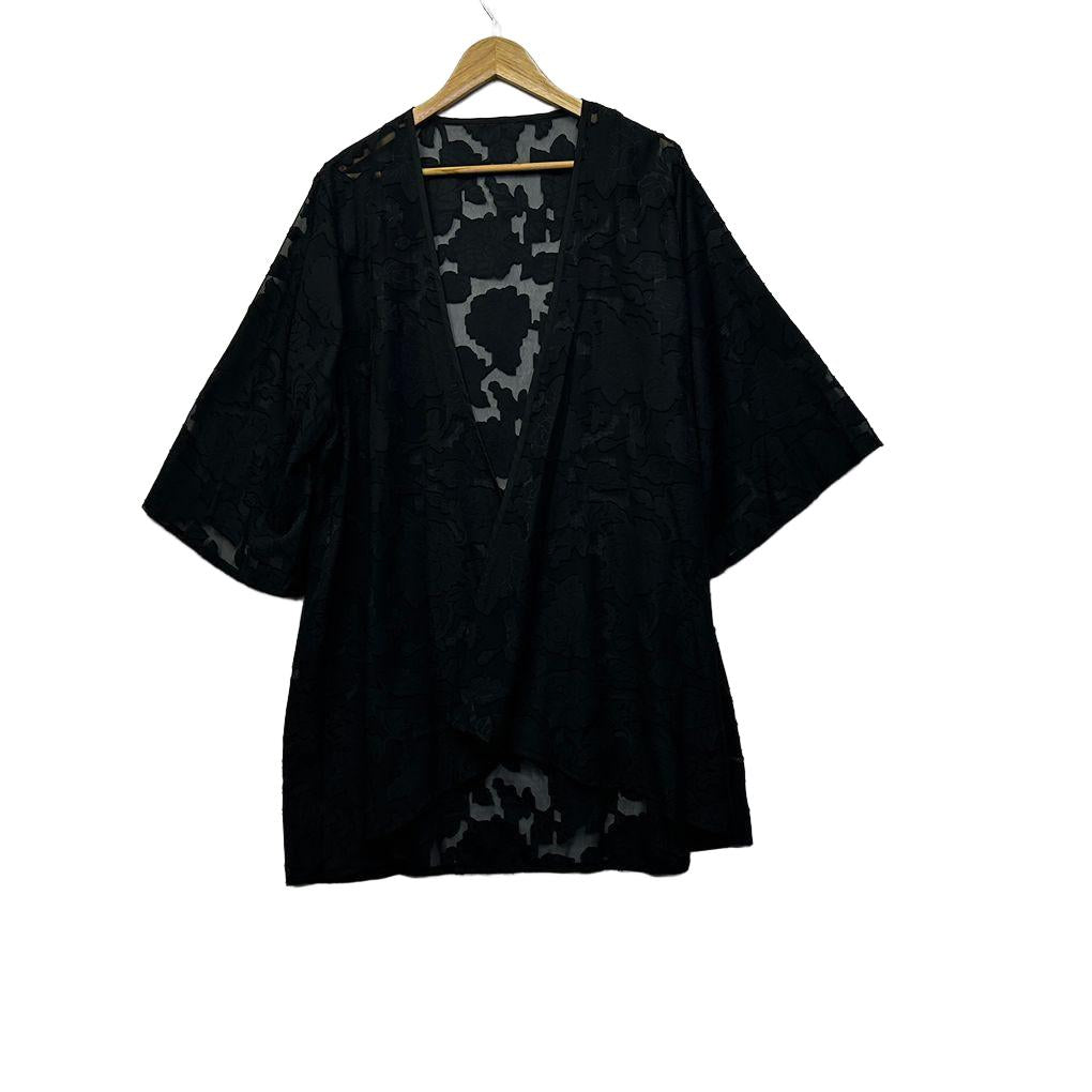 Black Floral Kimono - One Size