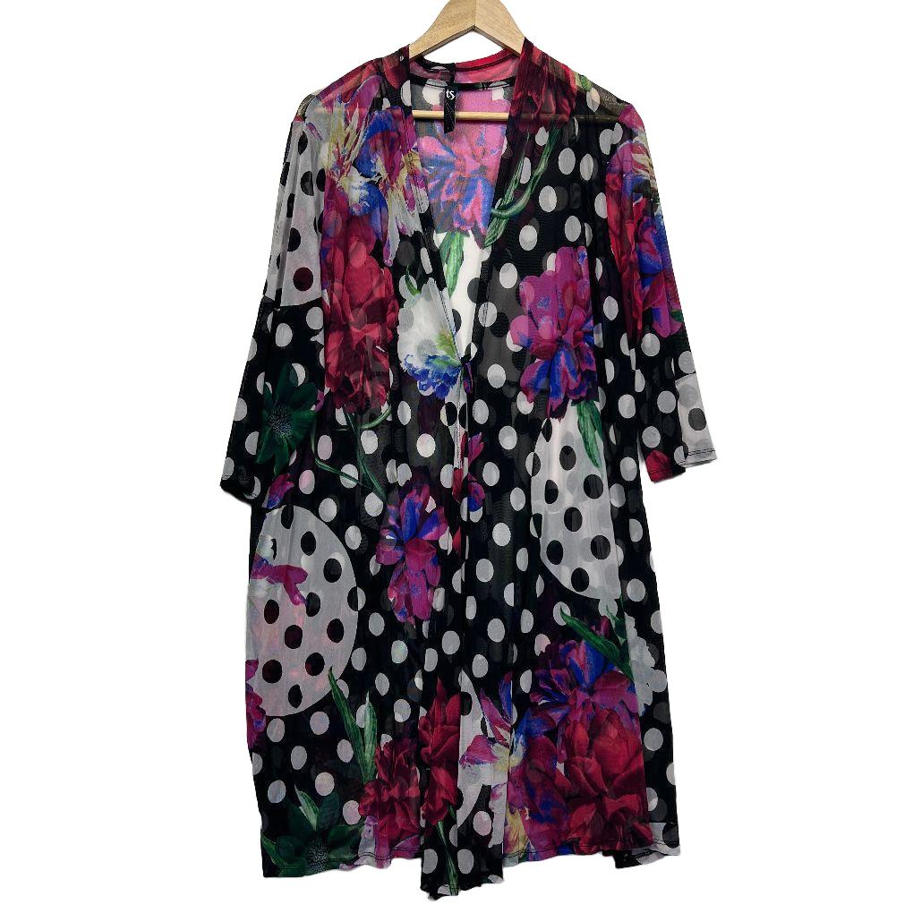 Taking Shape Black Floral Polka Dot MeshTop - Size 20/L