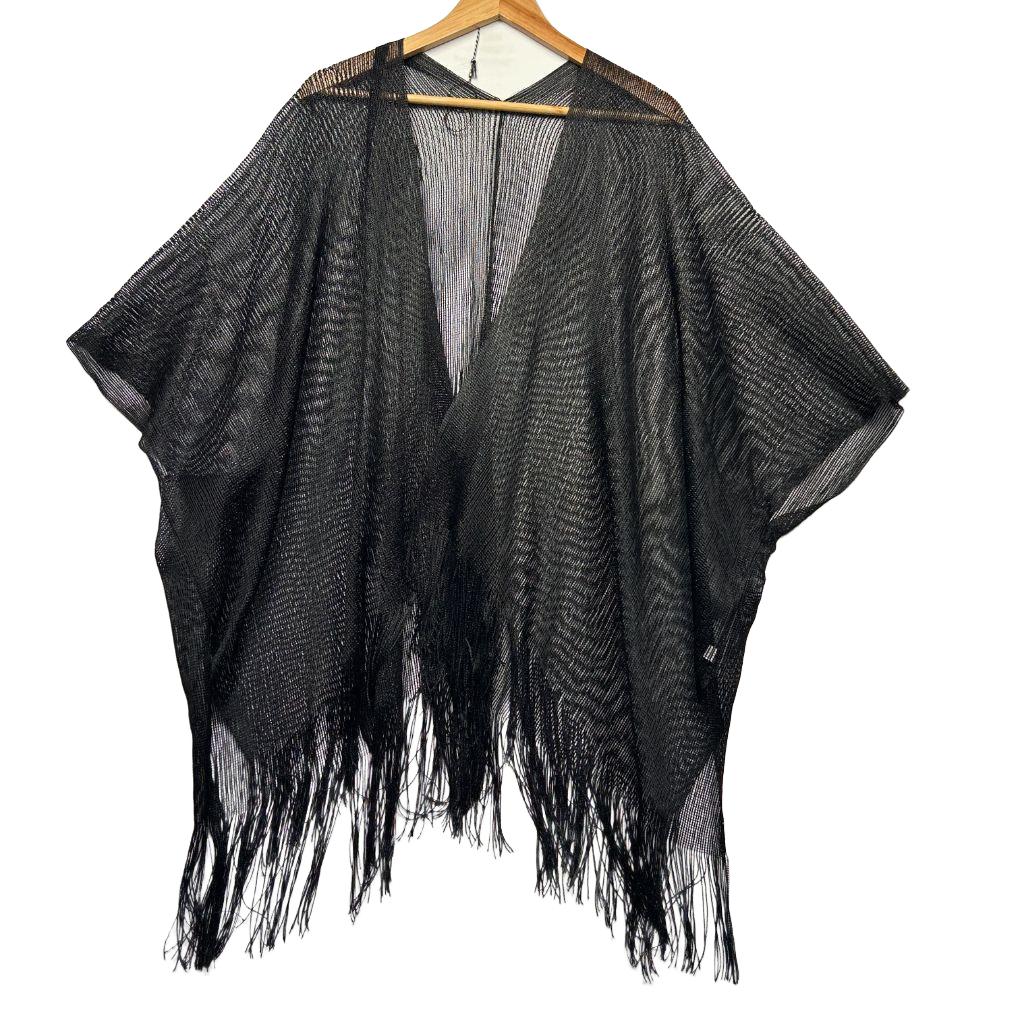 Black Fringe Kimono - One Size