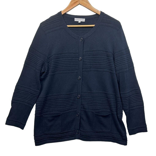 Black Pepper Black Cotton Cardigan - Size L