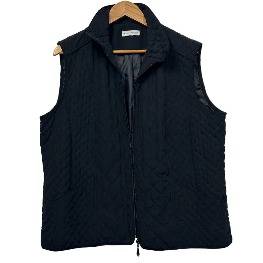 Black Pepper Black Quilted Sleeveless Vest - Size 14/16