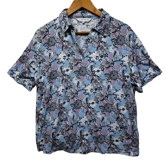Black Pepper Blue Floral Cotton Shirt - Size 16