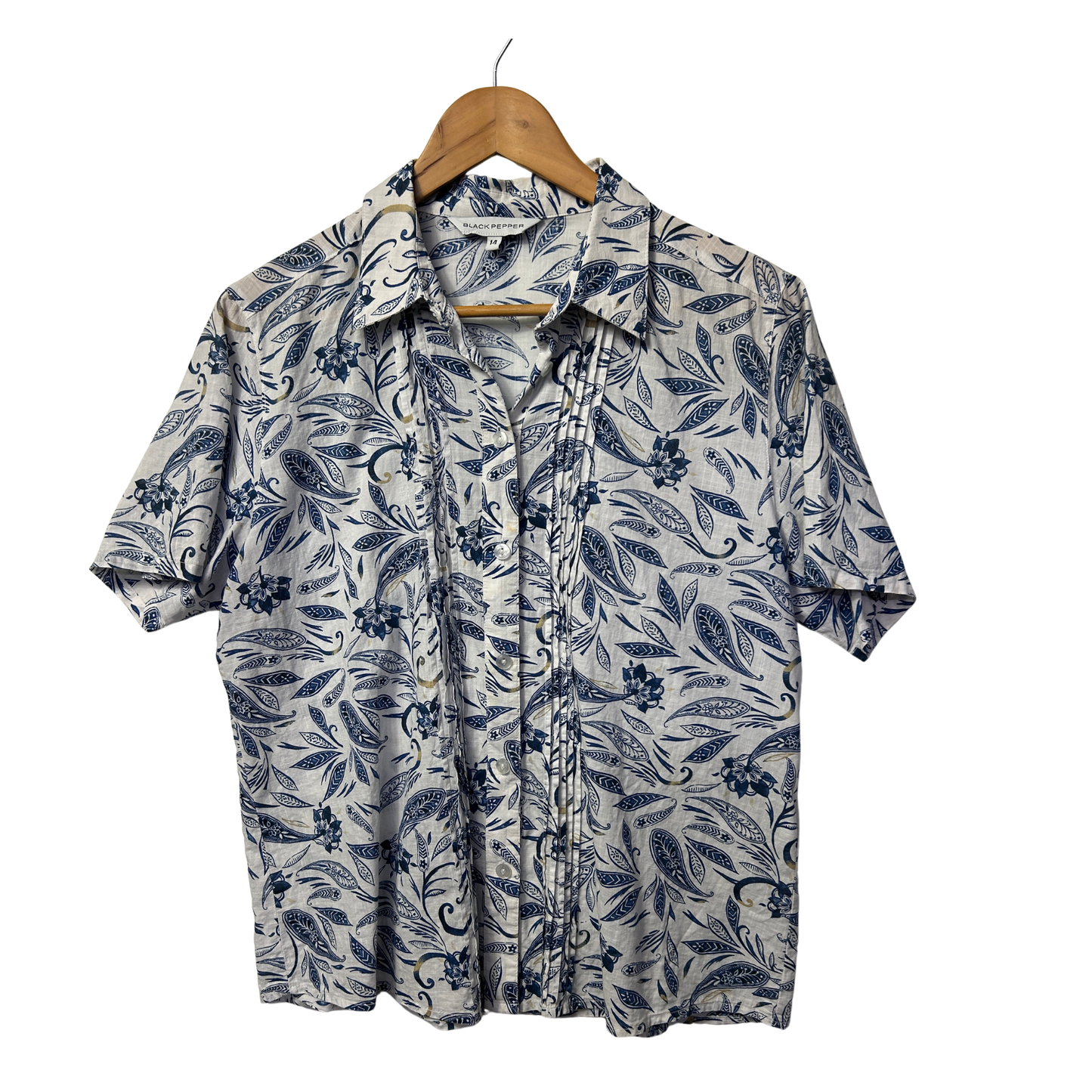 Black Pepper Blue Paisley Shirt - Size 14
