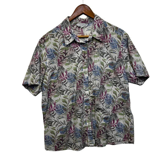Black Pepper Grey Leaf Print Cotton Shirt - Size 16