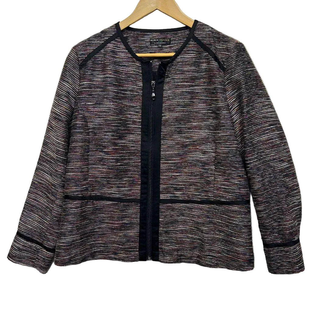 Black Pepper Multicoloured Tweed Jacket - Size 16