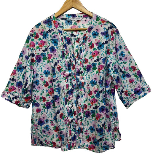 Black Pepper White Multicoloured Cotton Top - Size 18