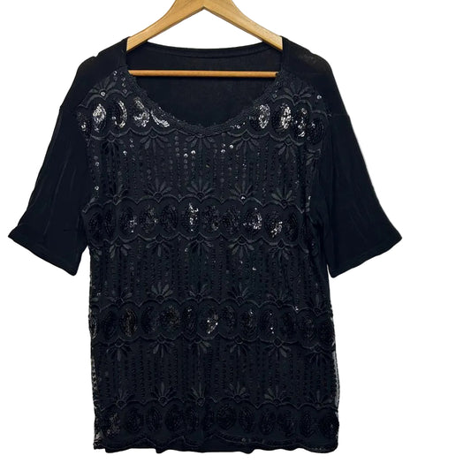 Black Sequin Top - Size 14/16