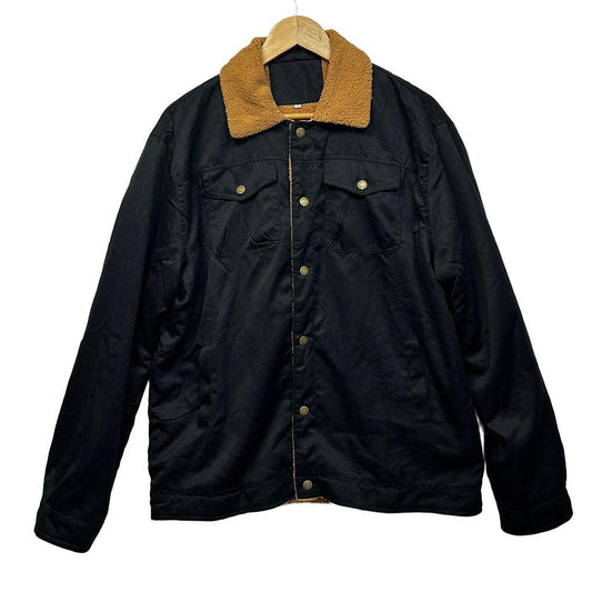 Black Sherpa Lined Cotton Unisex Jacket - Size XL