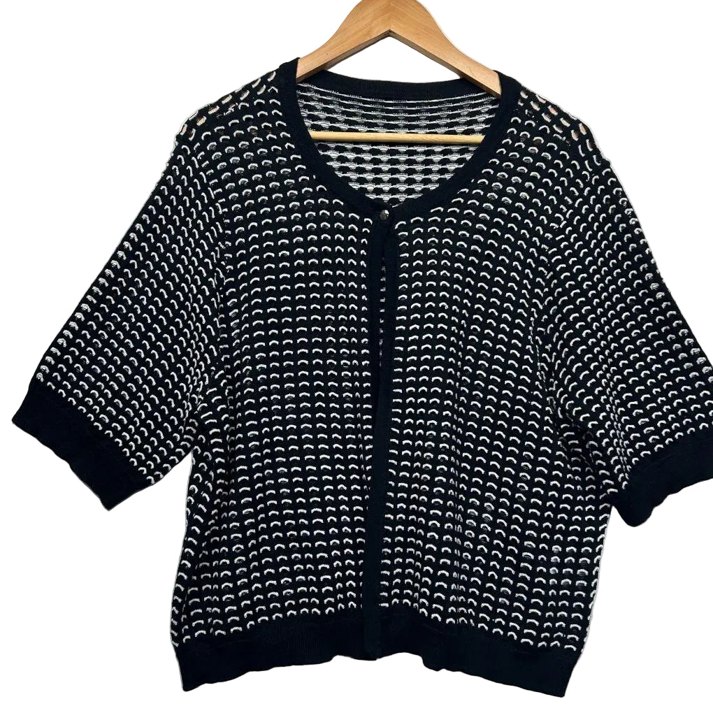Black White Cotton Knit Cardigan Top - Size 14/16