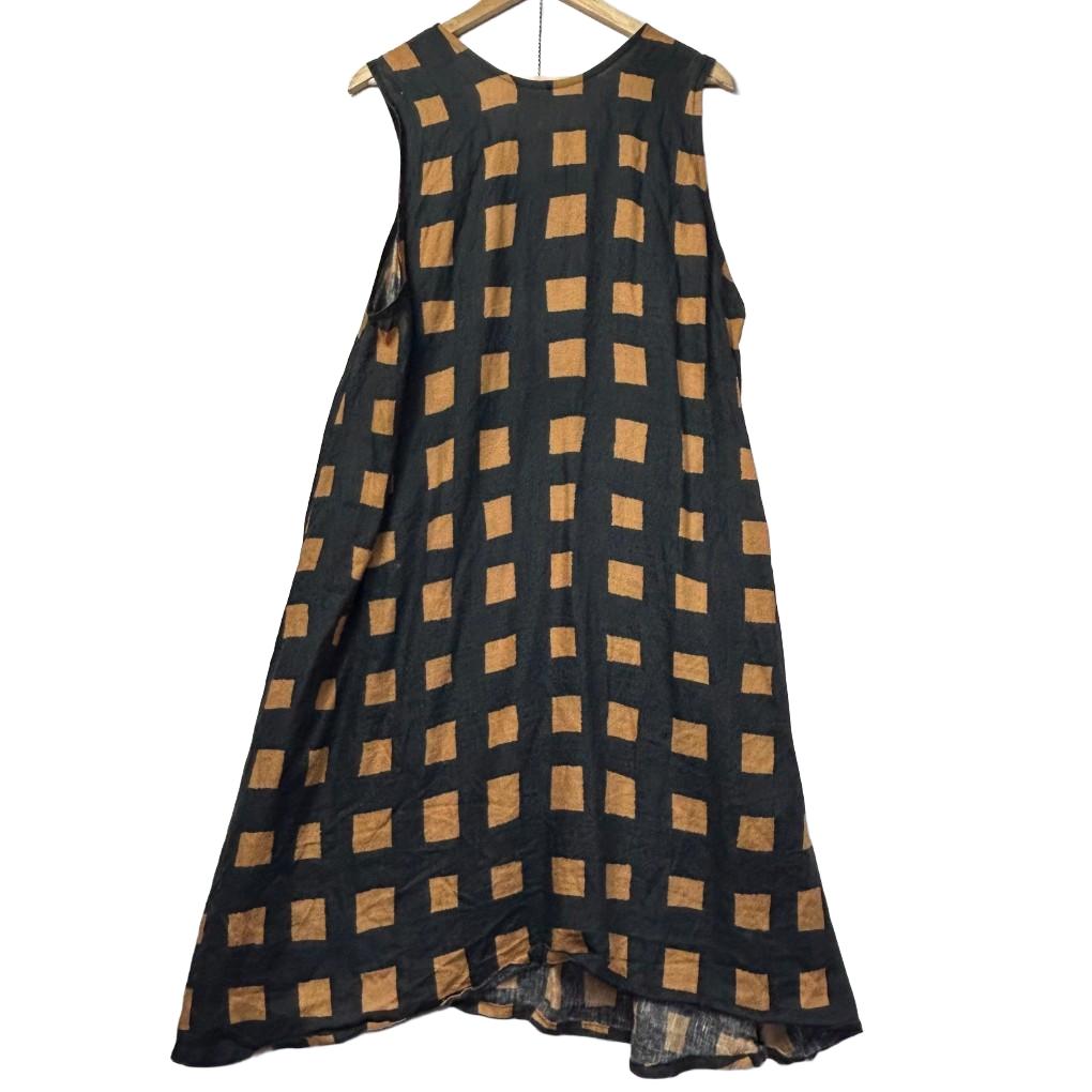Black and Tan Check Linen Blend Dress - Size TBC
