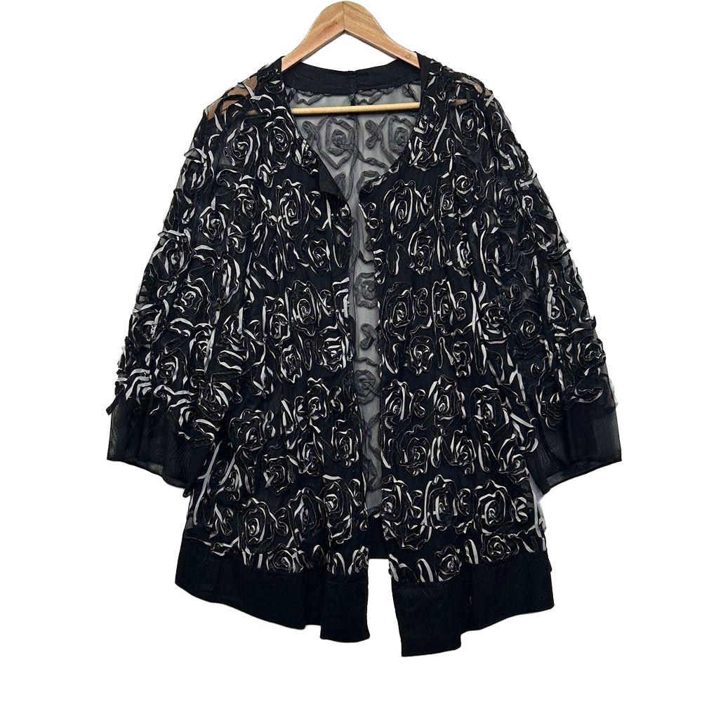 Black Floral  Embroidered Jacket - Size 14 - 18