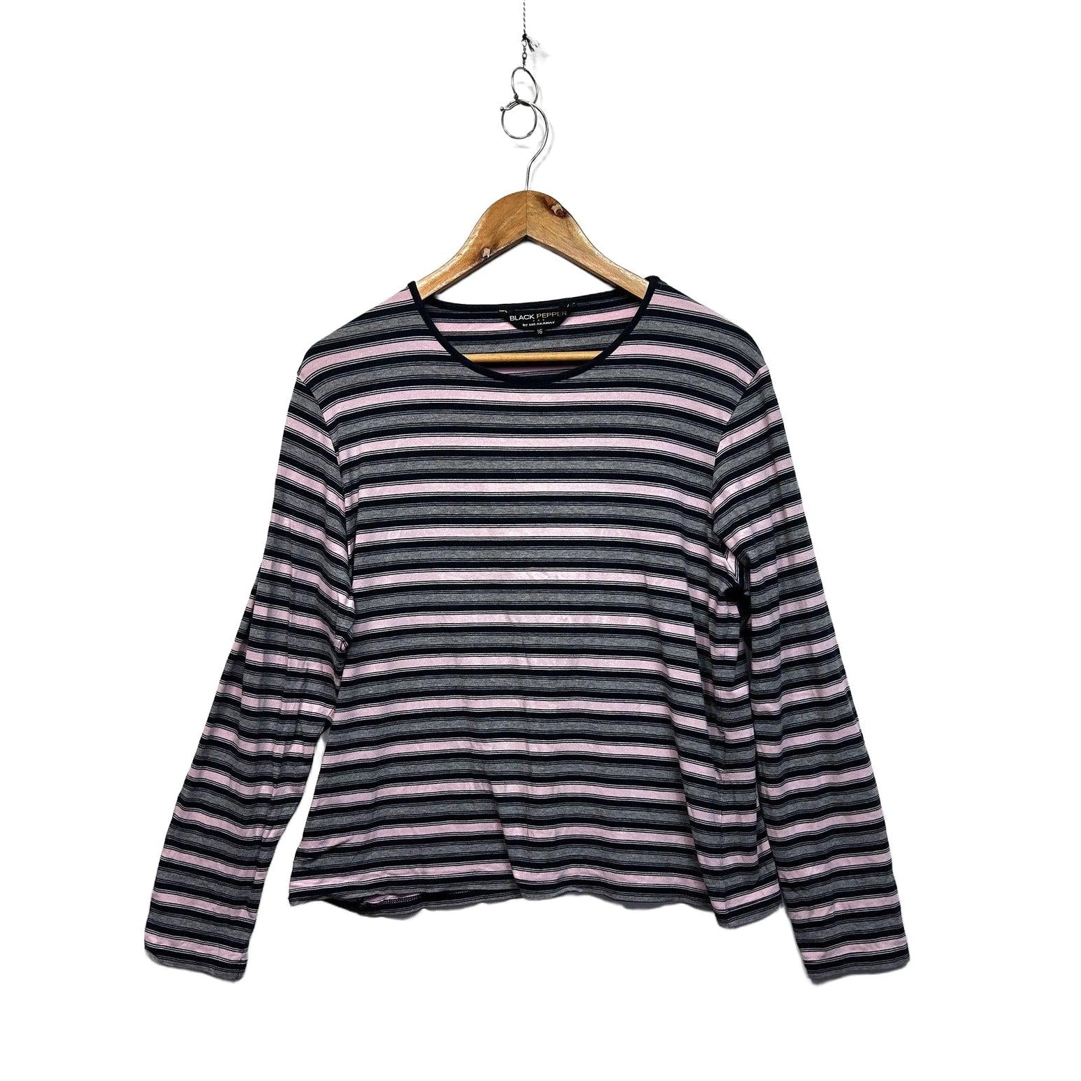 Black Pepper Striped Cotton Top - Size 16