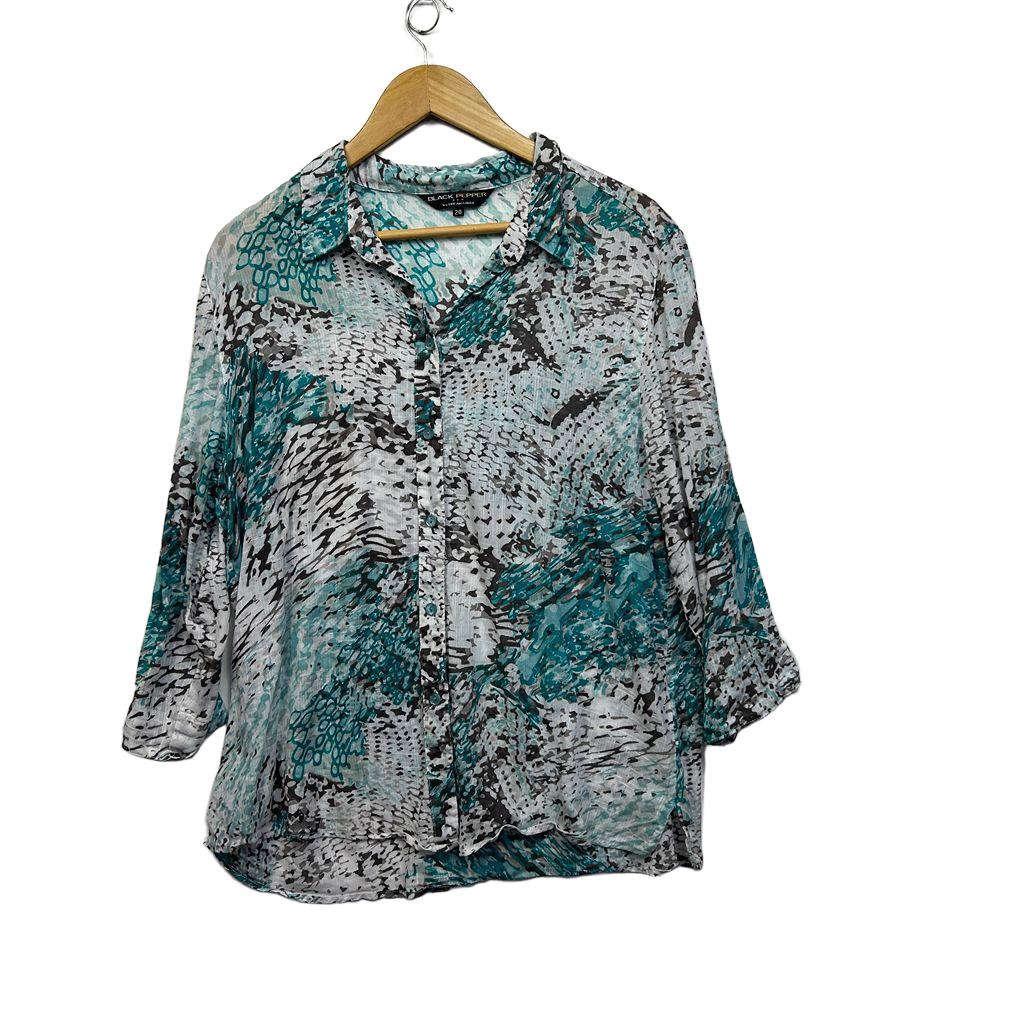 Black Pepper Teal Cotton Shirt - Size 20