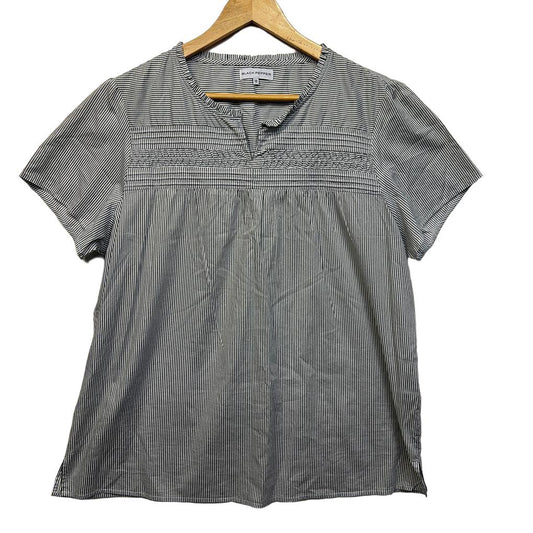 Black Pepper Grey Striped Cotton Top - Size 18