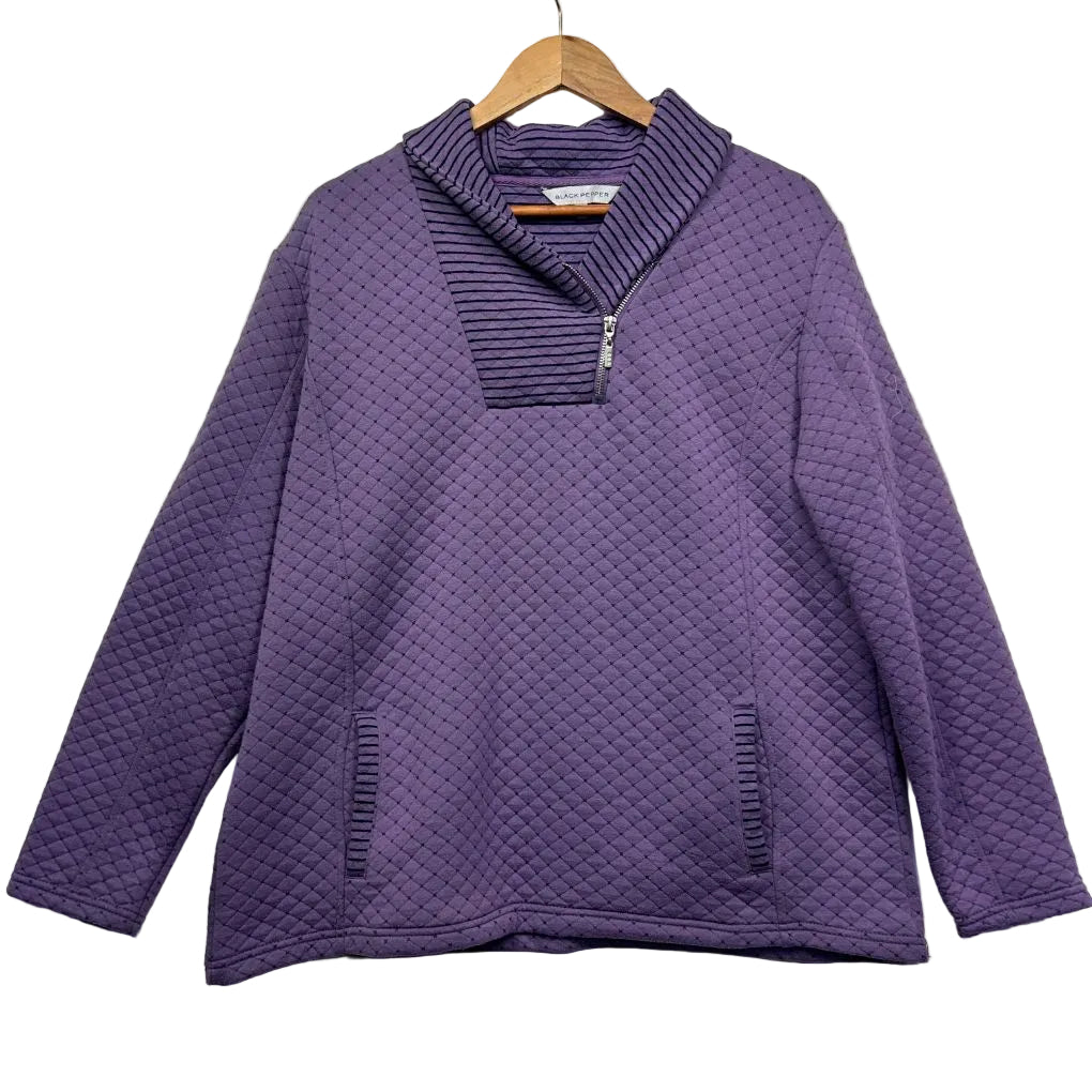Purple quilted pullover sweatshirt front view