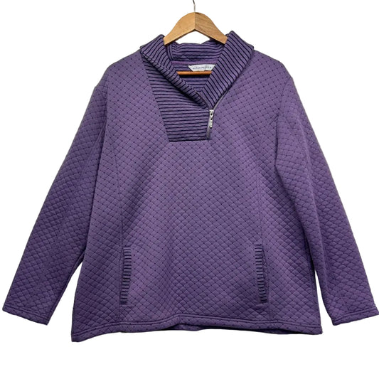 Purple quilted pullover sweatshirt front view