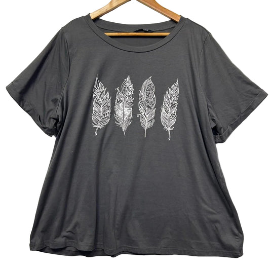 BloomChic Grey Feather Print Cotton Top - Size 18-20