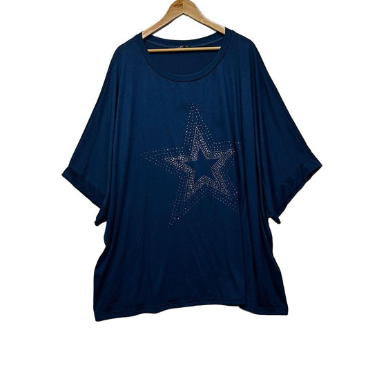Bloomchic Blue Plus Size Embellished Star Top - Size 34