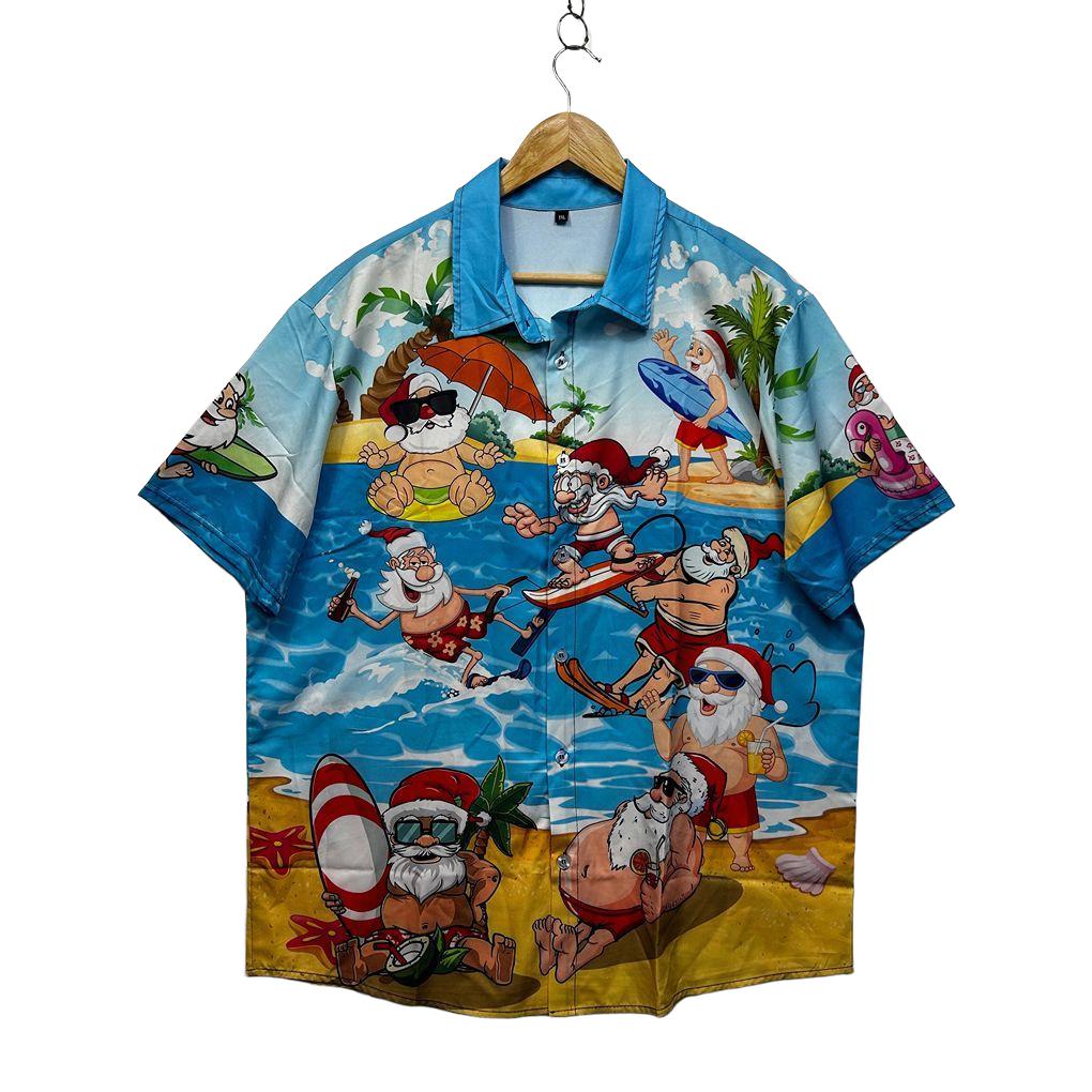 Blue Christmas Santa Mens Shirt - Size 1XL