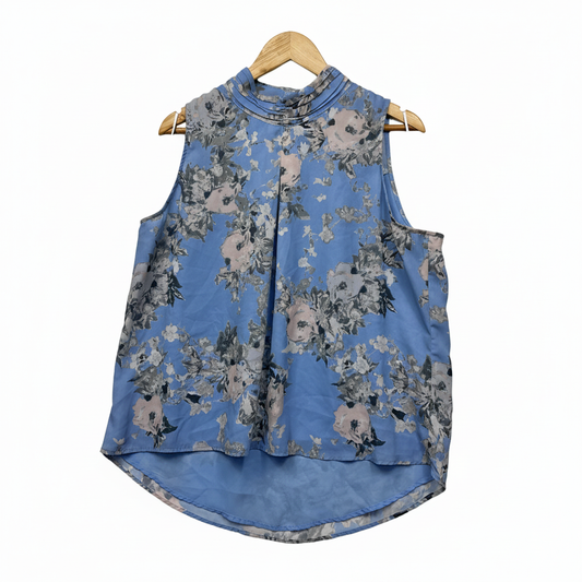 Blue Floral High Neck Sleeveless Top - 20