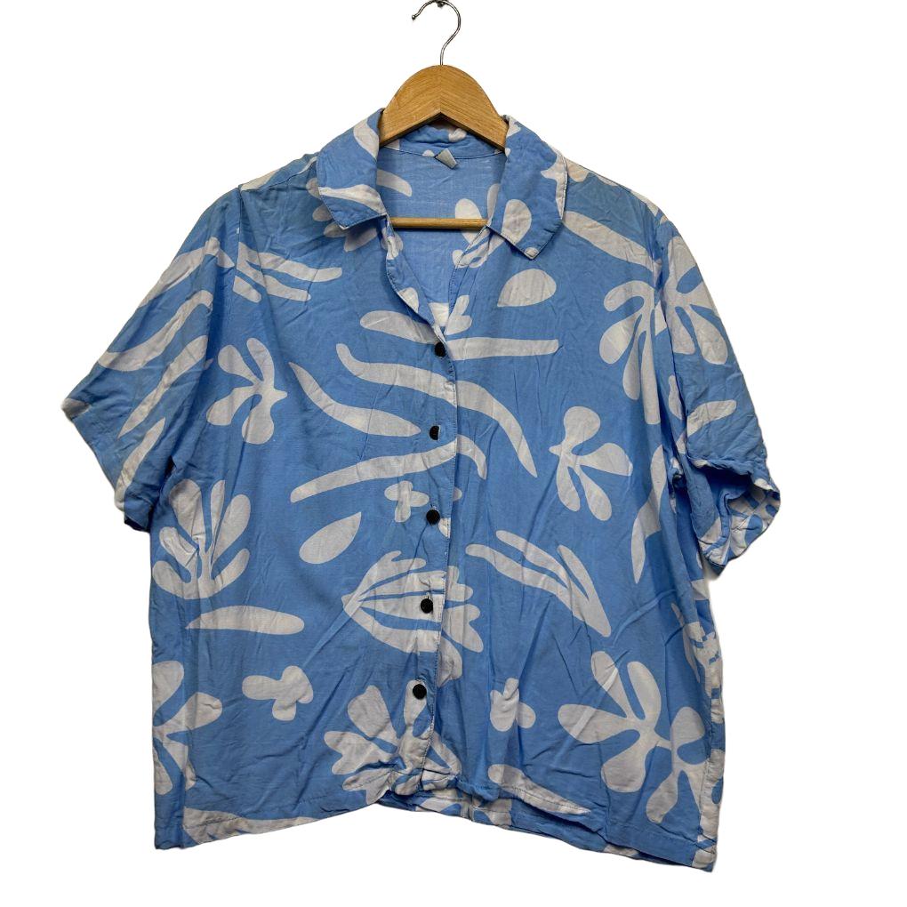 Blue Floral Short Sleeve Shirt - Size L