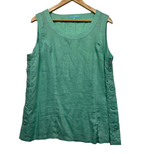 Blue Illusion Green Linen Sleeveless Top - Size L