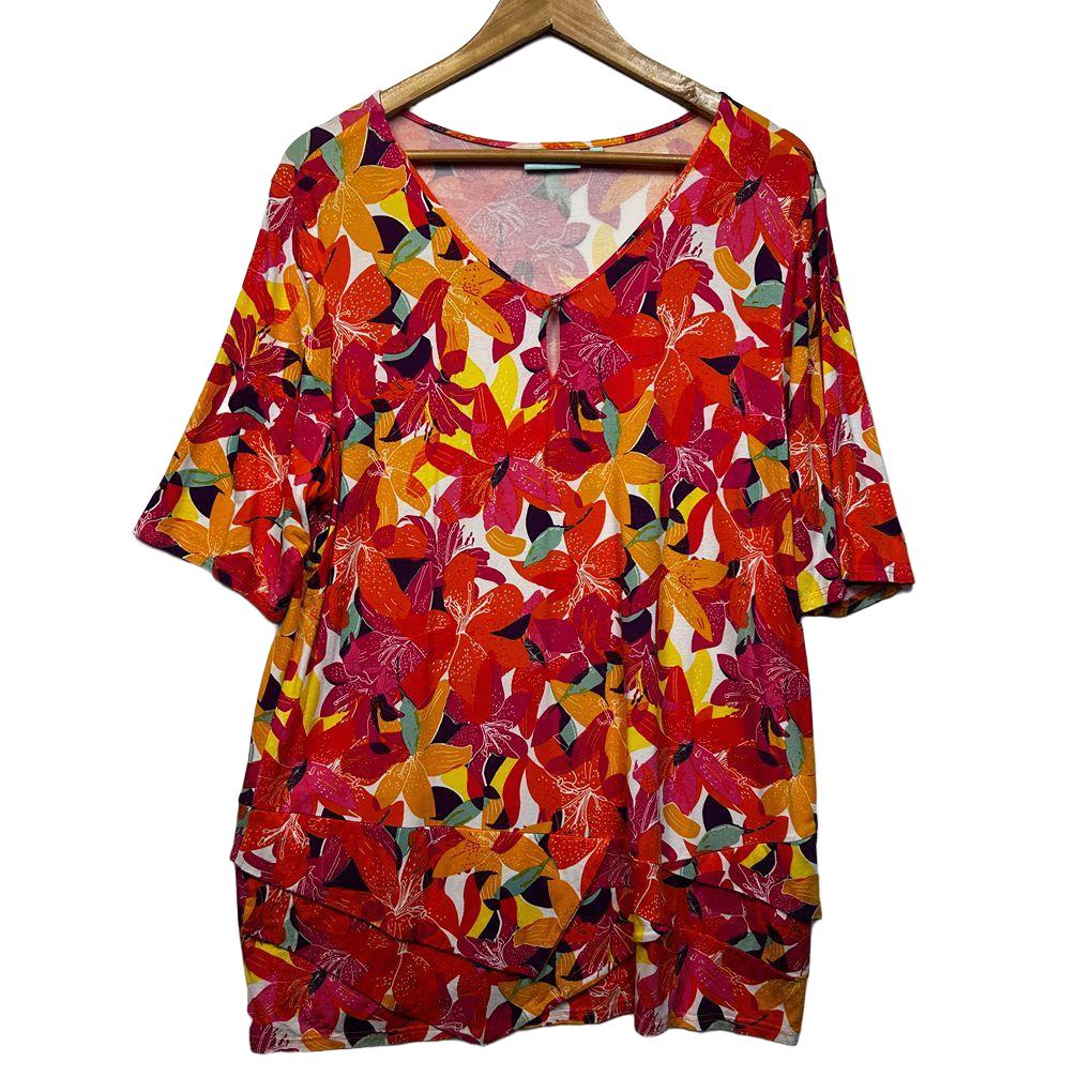 Blue Illusion Multicoloured Floral Top - Size 2L