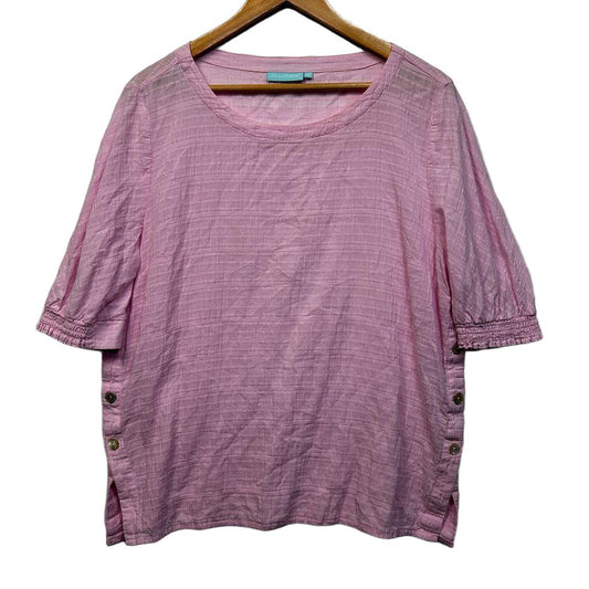 Blue Illusion Pink Cotton Short Sleeve Top - Size L