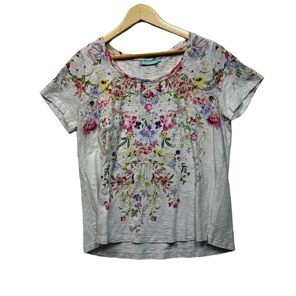 Blue Illusion White Cotton Top - Size XL