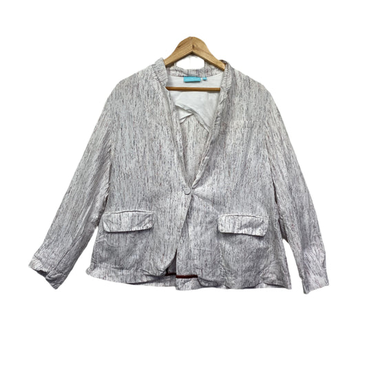 Blue Illusion White Linen Long Sleeve Jacket - Size XL/16