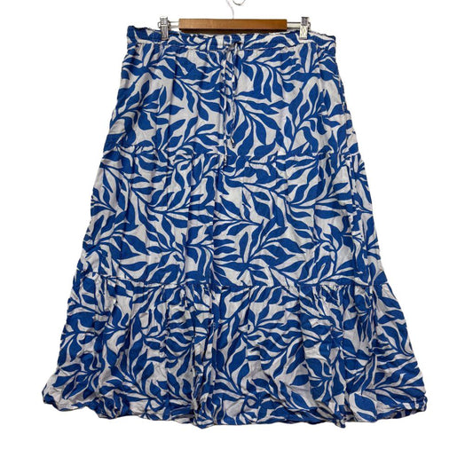 Blue Leaf Print Maxi Skirt - Size 18
