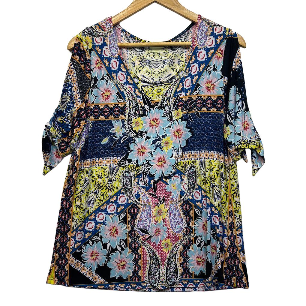 Blue Multicoloured Floral Top - Size 16