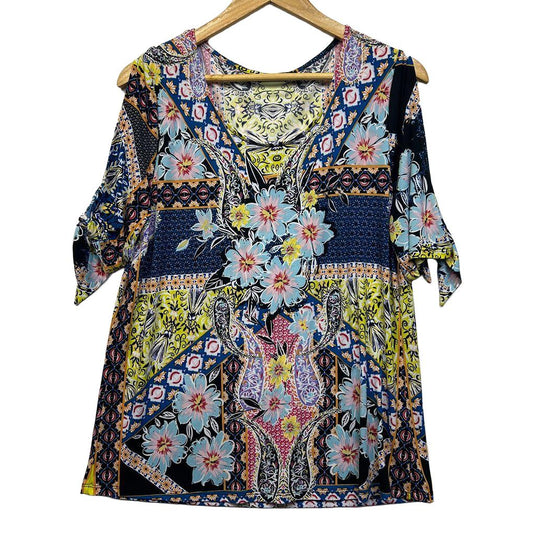 Blue Multicoloured Floral Top - Size 16