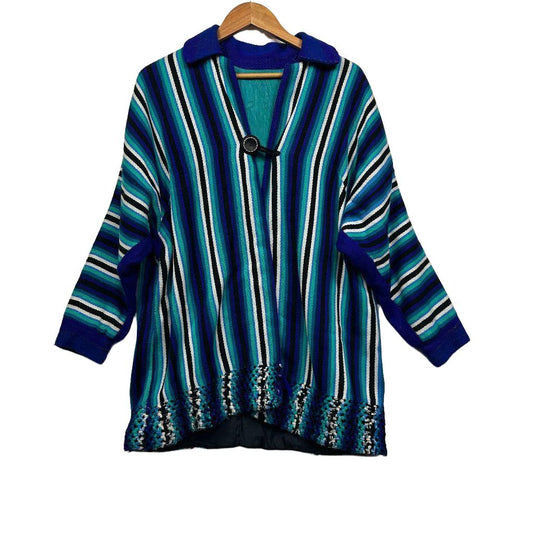 Vintage Blue Aqua Stripe Knit Jacket - Size 14/16
