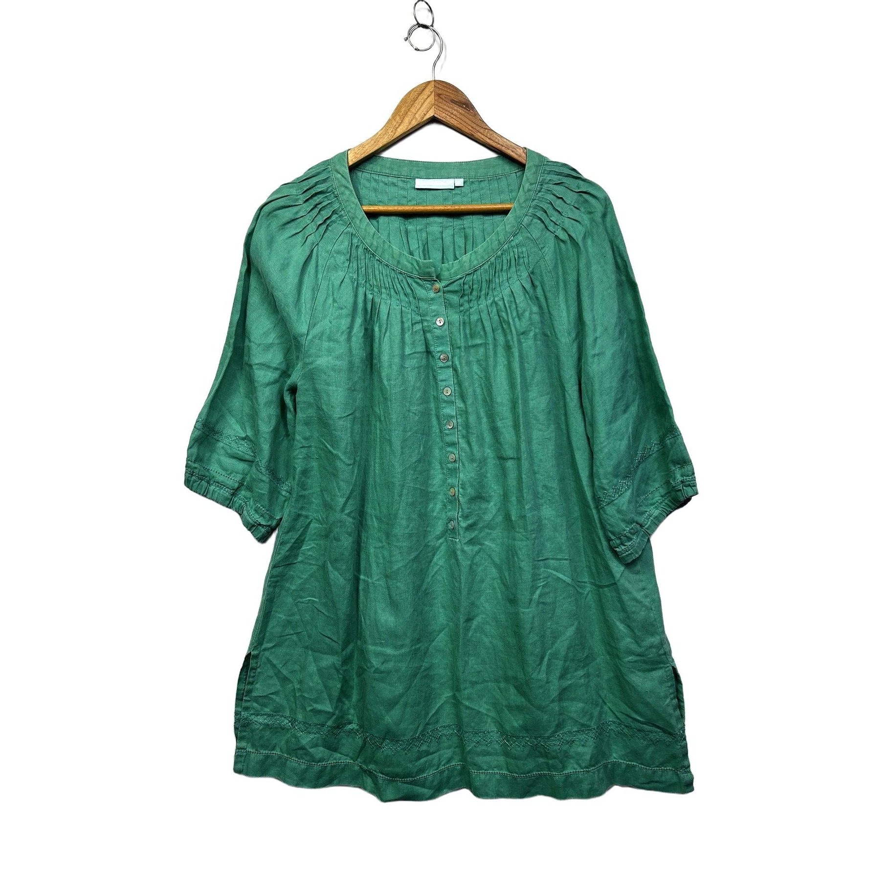 Blue Illusion Green Linen Top - Size XL
