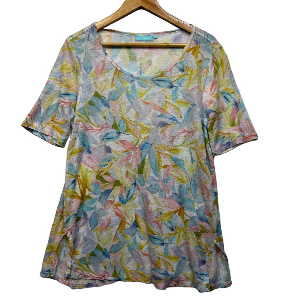 Blue Illusion Multicoloured Linen Top - Size 18