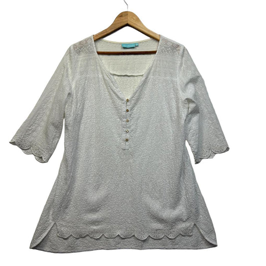 Blue Illusion White Cotton Top - Size 2L/16/18