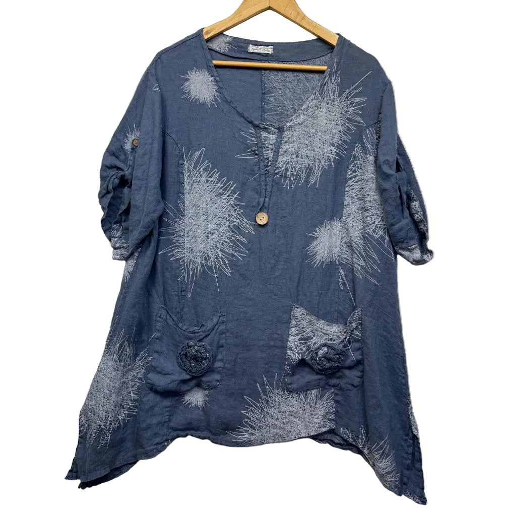 Made in Italy Blue Linen Top - Size XL