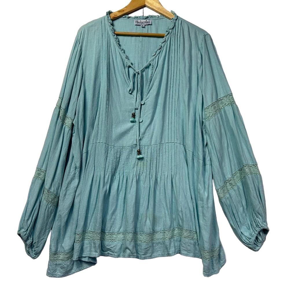 Bohemian Traders Aqua Boho Linen Blouse - Size 3XL