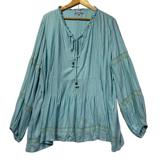 Bohemian Traders Aqua Boho Linen Blouse - Size 3XL