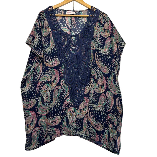 Boho Australia Navy Paisley Sheer Kaften Top - One Size