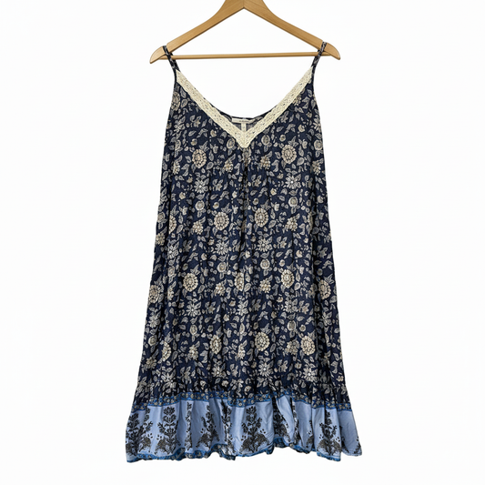 Boho Navy & Blue Floral Print Slip Dress - One Size